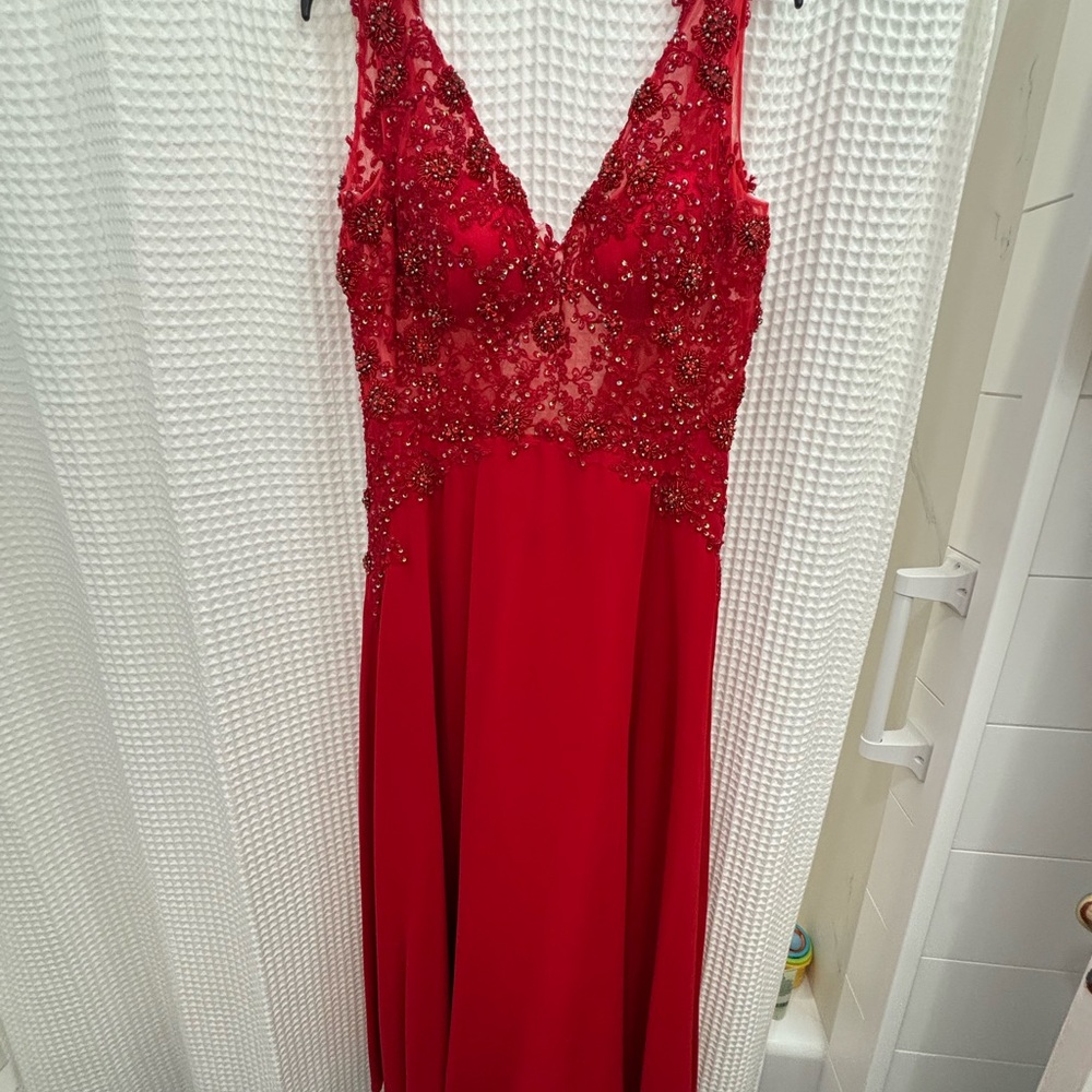 Elegant Red Beaded Evening Gown